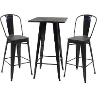 MCW Set bartafel + 2x barkruk -A73 incl. houten tafelblad, barkruk bartafel, metalen industrieel ontwerp, MVG ~ zwart