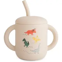 Mushie - Silicone Training Cup with Straw - Dinosaurs - 175 ml