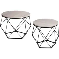 Mendler Salontafelset -L37, salontafel bijzettafel loungetafel, metaal hout ~ eiken-grijs look