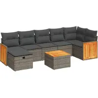 vidaXL 8-delige tuinmeubelset met kussens, grijs, polyrotan
