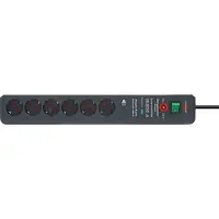Brennenstuhl Secure-Tec stekkerdoos met 6 contacten en overspanningsbeveiliging met akoestisch alarm / zwart - 3 meter