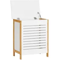 SoBuy Wasmand - met deksel - 69 x 13 x 54 cm - Wit