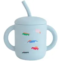 Mushie Siliconen Oefenbeker Met Rietje - Retro Cars