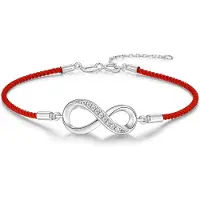 New Bling 9NB-1701 – Zilveren macramé armband rood – Infinity – Met zirkonia – Rood/Zilver – 925 zilver – Verstelbaar 16+2 cm