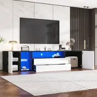 STILVORA TV-Kast - Hogeglans Front Met LED App-Bediening - 2 Laden 2 Deuren 40kg Draagkracht - Voor 75 Inch TV Woonkamer - Spaanplaat - 180x40x45 cm - Wit+Zwart