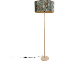 QAZQA Houten vloerlamp met ovale velvet kap bladmotief 50cm - Mels