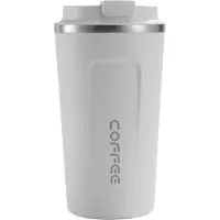 Techsuit - Thermosbeker (THM2) - met deksel voor koffie, draagbaar, roestvrij staal, 380 ml - wit