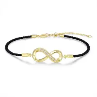New Bling 9NB-1704 – Zilveren macramé armband zwart – Infinity – Goudkleurig/Zwart – 925 zilver – Verstelbaar 16+2 cm