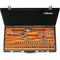 Beta Assortiment van verchroomde tappen en snijplaten, metrische draad, met toebehoren in houten kist 446/C48 - 004460057