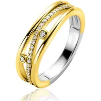 Zinzi gold plated zilveren multi-look ring (6mm breed) in golvend design bezet met witte zirkonia's ZIR2685
