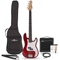 Gear4Music LA Bass Guitar Red 15W Bass Amp Pack