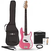 Gear4Music LA Bass Guitar Pink 15W Bass Amp Pack