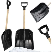 Kadax Spade, kleine sneeuwschep van kunststof, comfortabele sneeuwruimer met steel van hout, sneeuwschuiver met ergonomische D-greep, sneeuwschuiver voor sneeuwwaaien (60 x 30 cm)