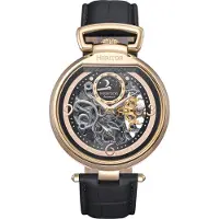 Heritor Automatic Lincoln leren band skelet horloge met maanfase