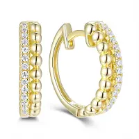 New Bling 9NB-1742 – Zilveren oorringen bolletjes en zirkonia – Goudkleurig – 925 zilver