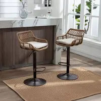 STILVORA Barhocker – Verstelbare Stoelen – Set van 2 – Met Voetsteun – Voor Keuken En Eetkamer – Beige