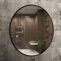 Venti 50 cm Ronde Spiegel, Muurspiegel met Metalen Frame, Ronde Badkamerspiegel, spiegel met zwart frame voor woonkamers, slaapkamers, inkomhallen of salons.