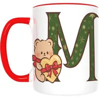 Kerst Mok met Letter M & Beer – Feestelijk Cadeau met Strik – Inclusief Cadeauverpakking – 350ml