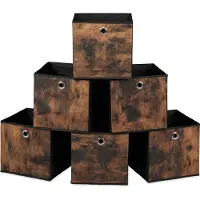 Relaxdays opbergmand - set van 6 - 26x26x26 cm - opvouwbaar - houtlook - zwart-bruin