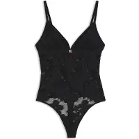 HUGO Bodysuit van gebloemd kant met tweedelig logo Maat L