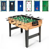 Costway 10-in-1 multispeeltafel, multifunctionele tafel met tafelvoetbal, hockey, biljart, shuffleboard, bowling en 4 bordspellen, combi-tafel van hout voor speelkamer, tafelvoetbaltafel voor kinderen
