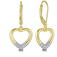 New Bling 9NB-1642 Zilveren Dames Oorbellen Hart met Witte Zirkonia - Gold Plated - 925 Sterling Zilver - Oorhangers