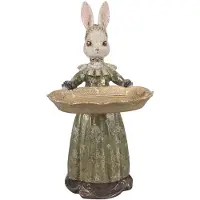 Baroque - Decoratief beeld of figuur - Konijn met Schaal 28,5 cm - Groen - Resin - 28.5x15.5x14.5 - Polyresin
