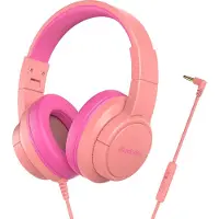 Blackview FitBuds K1 Over-ear hoofdtelefoon - On Ear bedrade opvouwbare hoofdtelefoon voor kinderen - beperkt volume, 3,5 mm- en USB-C-kabel meegeleverd - Roze
