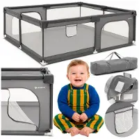 Springos Grondbox - Kinderbox - Speelbox - Inklapbaar - Opvouwbaar - Antislip -Grijs - 180x150x66 cm
