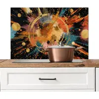 KitchenYeah Spatscherm keuken 90x60 cm - Kookplaat achterwand Explosie - Verfstructuur - Goud - Abstract - Muurbeschermer - Spatwand fornuis - Hoogwaardig aluminium