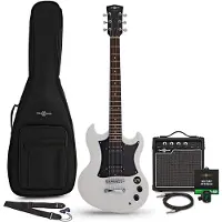 Gear4Music Brooklyn Electric Guitar White, 10W Guitar Amp & Accessory Pack