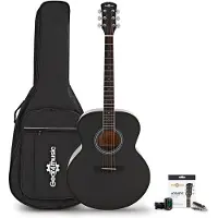 Gear4Music Jumbo Left Handed Acoustic Guitar by Black