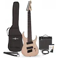 Gear4Music Harlem S 8-snarige Fanned Fret gitaar + 15W Versterkerpakket Naturel
