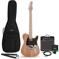 Gear4Music Knoxville Electric Guitar Natural 10W Guitar Amp & Accessory Pack