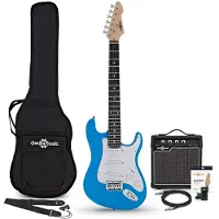 Gear4Music 3/4 LA Electric Guitar Blue 10W Guitar Amp & Accessory Pack