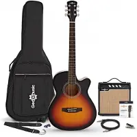 Gear4Music Single Cutaway Electro Acoustic Guitar Sunburst 15W Acoustic Amp & Accessory Pack