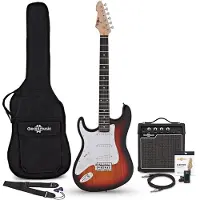 Gear4Music LA Left Handed Electric Guitar Sunburst 10W Guitar Amp & Accessory Pack