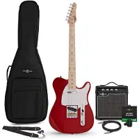 Gear4Music Knoxville Electric Guitar Red 10W Guitar Amp & Accessory Pack