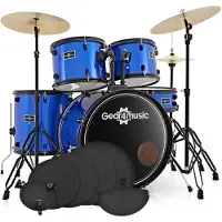 Gear4Music BDK-1plus Fullsize Beginnersdrumstel + Oefenpakket Blauw