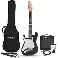 Gear4Music 3/4 LA Left Handed Electric Guitar Black 10W Guitar Amp & Accessory Pack