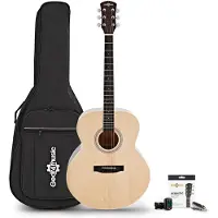 Gear4Music Jumbo Left Handed Electro Acoustic Guitar & Accessory Pack by Natural