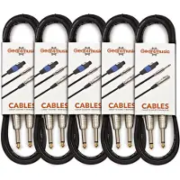 Gear4Music Pack of 5 Jack Instrument Cables 6m