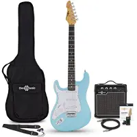 Gear4Music LA Select Left Handed Electric Guitar Blue Metallic 15W Guitar Amp & Accessory Pack