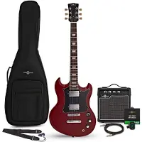 Gear4Music Brooklyn Select Electric Guitar Red 10W Guitar Amp & Accessory Pack