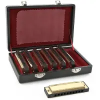 Gear4Music Blues Golden Harmonica Set by