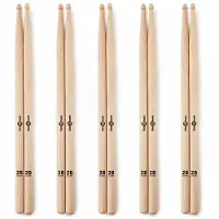 Gear4Music 2B Wood Tip Hickory Drumsticks 5 Pack
