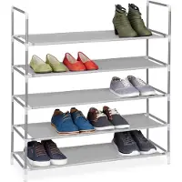Relaxdays Schoenenrek met handgrepen, 5 Etages Kleur: GRIJS - 25 paar schoenen, schoenenkast