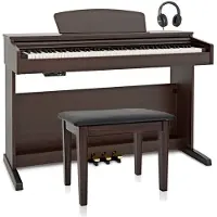Gear4Music DP-10X Digitale Piano + Accessoireset met Pianokruk van Donker Palissanderhout