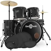 Gear4Music BDK-1 Fullsize Beginnersdrumstel + Oefenpakket Zwart