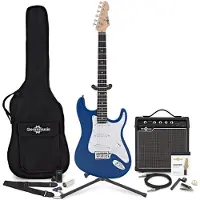 Gear4Music LA Elektrische Gitaar, Blauw, 15W Versterker & Accessoirepakket